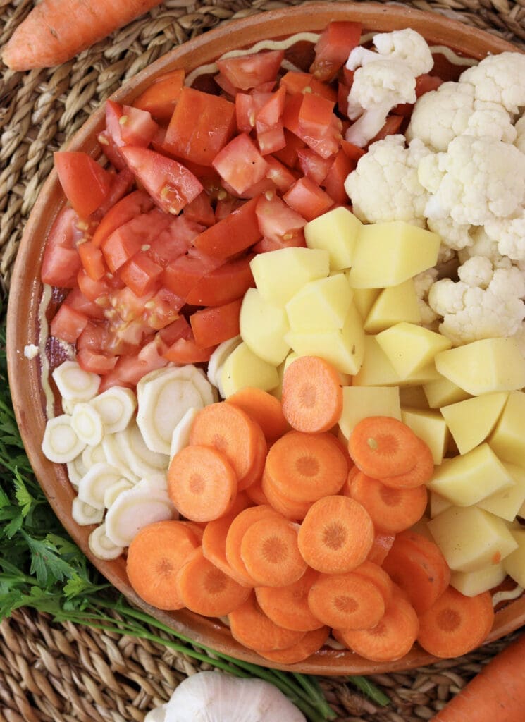 Sliced vegetables before adding them to the soup